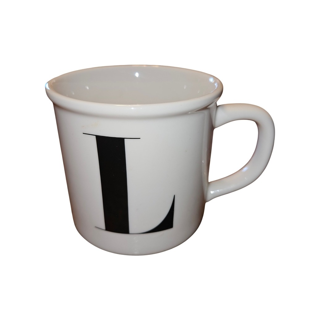 Pottery Barn Monogram Initial L Coffee Mug White Ceramic Black Lettering